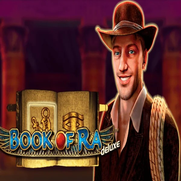 Book of Ra Deluxe online game logo by Novomatic on faircrown-casino.eu