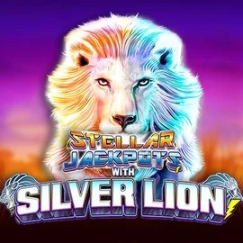 Stellar Jackpots with Silver Lion online game logo by Lightning Box Game on faircrown-casino.eu